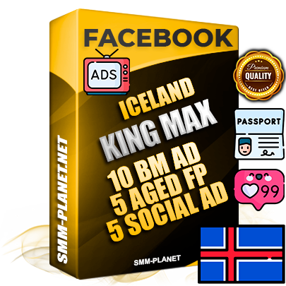 SUPER TRUST KING MAX Icelandic Facebook Ad Accounts - 10 BM Ad Accounts + 5 Ad Accounts on King Profile + 5 aged Fan Pages with huge organic reach and active subscribers