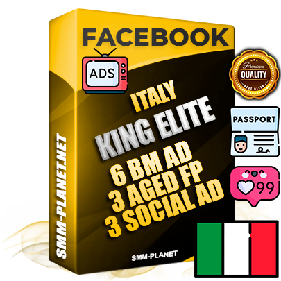 SUPER TRUST KING ELITE Italian Facebook Ad Accounts - 6 BM Ad Accounts + 3 Ad Accounts on King Profile + 3 aged Fan Pages with huge organic reach and active subscribers