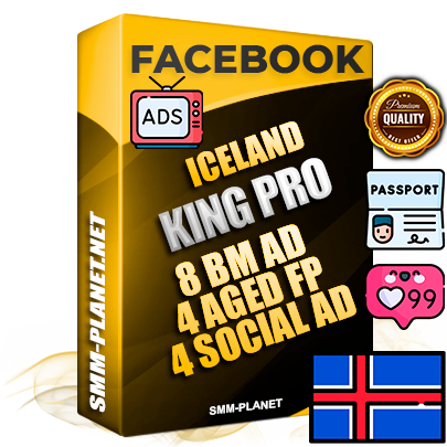 SUPER TRUST KING PRO Icelandic Facebook Ad Accounts - 8 BM Ad Accounts + 4 Ad Accounts on King Profile + 4 aged Fan Pages with huge organic reach and active subscribers