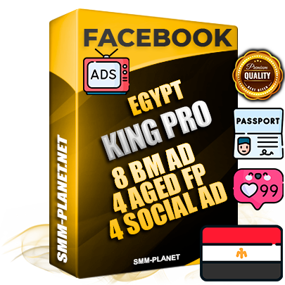 SUPER TRUST KING PRO Egyptian Facebook Ad Accounts - 8 BM Ad Accounts + 4 Ad Accounts on King Profile + 4 aged Fan Pages with huge organic reach and active subscribers